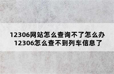 12306网站怎么查询不了怎么办 12306怎么查不到列车信息了